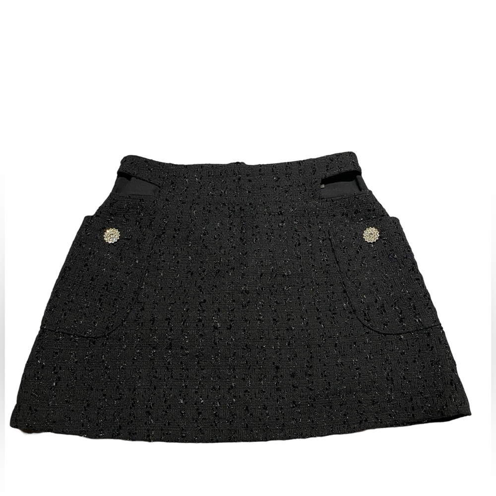 Chloris Black Tweed Mini Skirt Open Sides And Front Pockets New With Tag XS/S